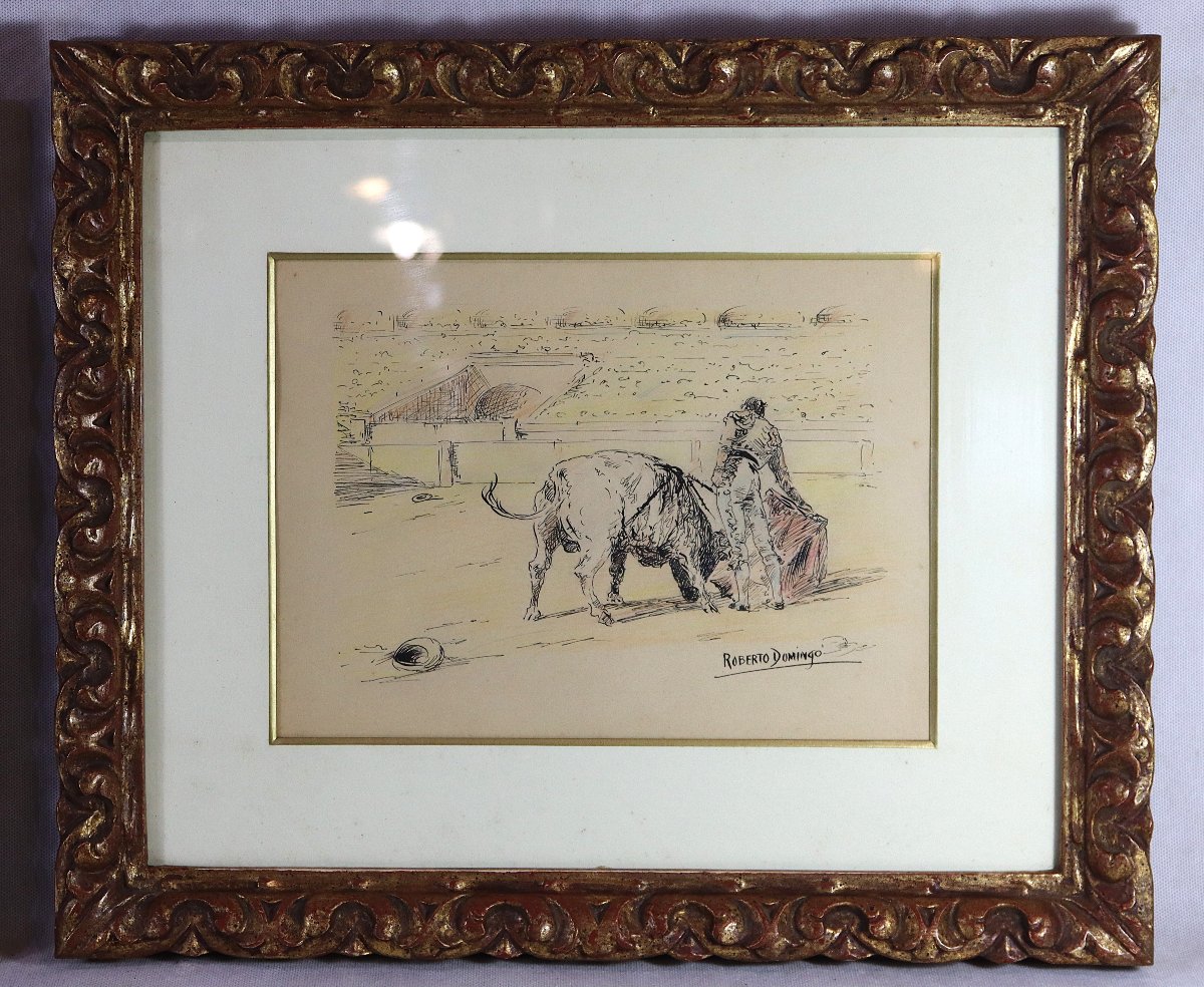 Roberto Domingo y Fallola (1883-1956), Paire de dessin encre " Scène de tauromachie ", XXe-photo-2