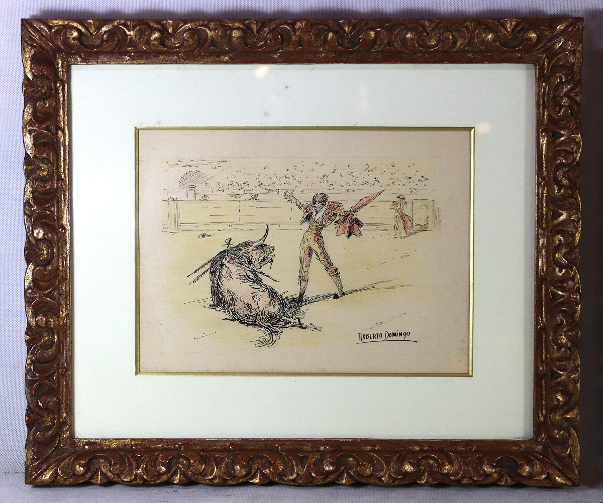 Roberto Domingo y Fallola (1883-1956), Paire de dessin encre " Scène de tauromachie ", XXe-photo-3