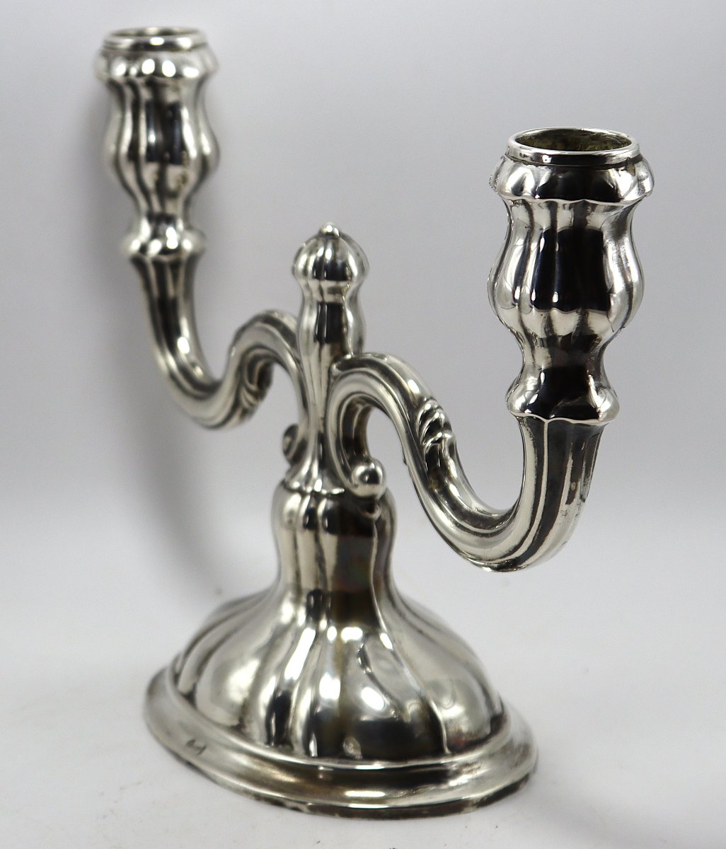 GEBRÜDER DEYHLE (Schwäbisch Gmünd), Paire de candélabres Art nouveau en argent, signés-photo-1