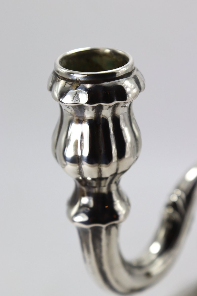 GEBRÜDER DEYHLE (Schwäbisch Gmünd), Paire de candélabres Art nouveau en argent, signés-photo-5