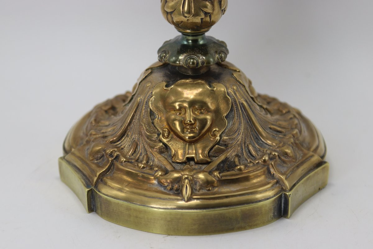Paire de flambeaux "mascaron femme",  Art Nouveau,  Fin XIXe-photo-3