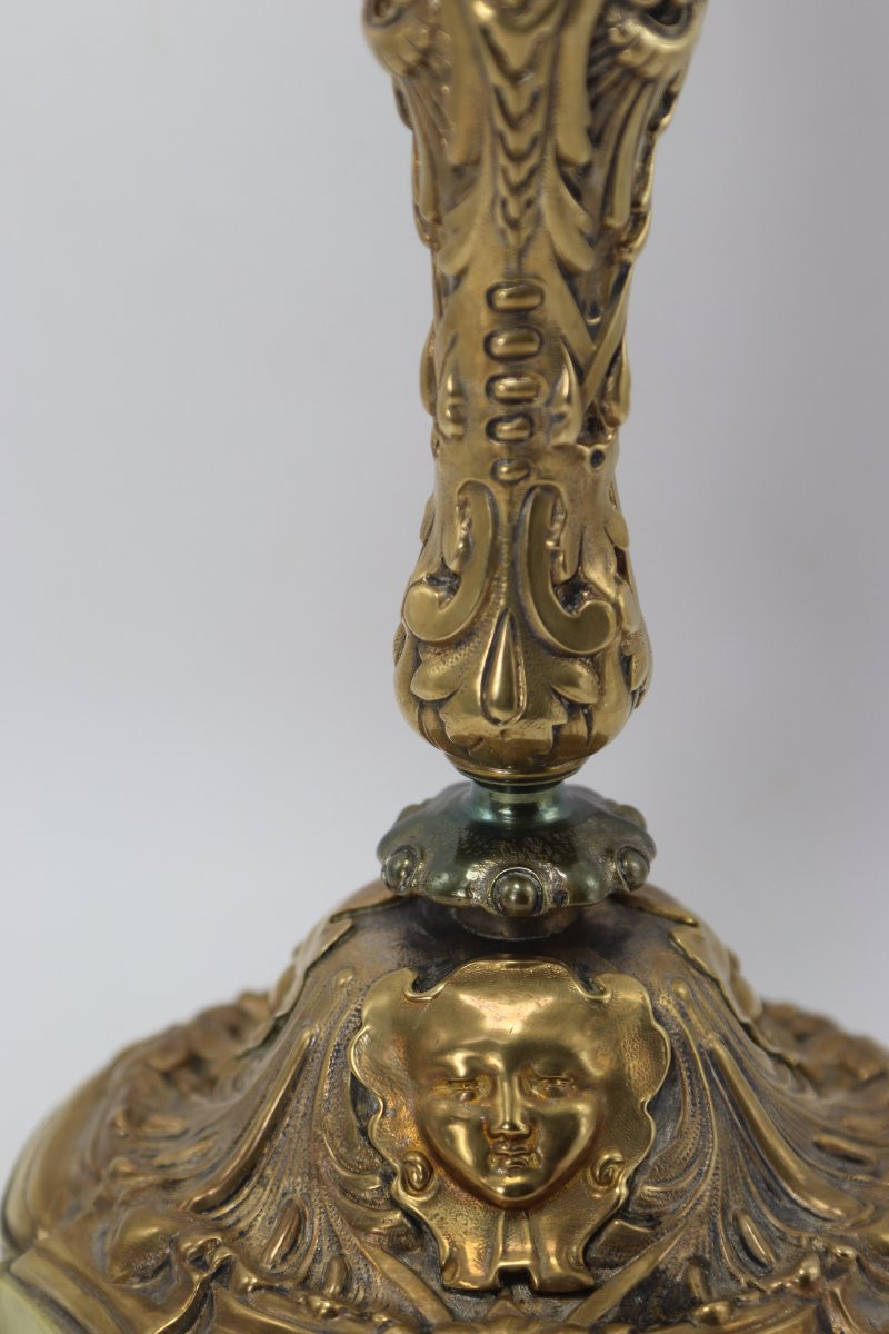Paire de flambeaux "mascaron femme",  Art Nouveau,  Fin XIXe-photo-4