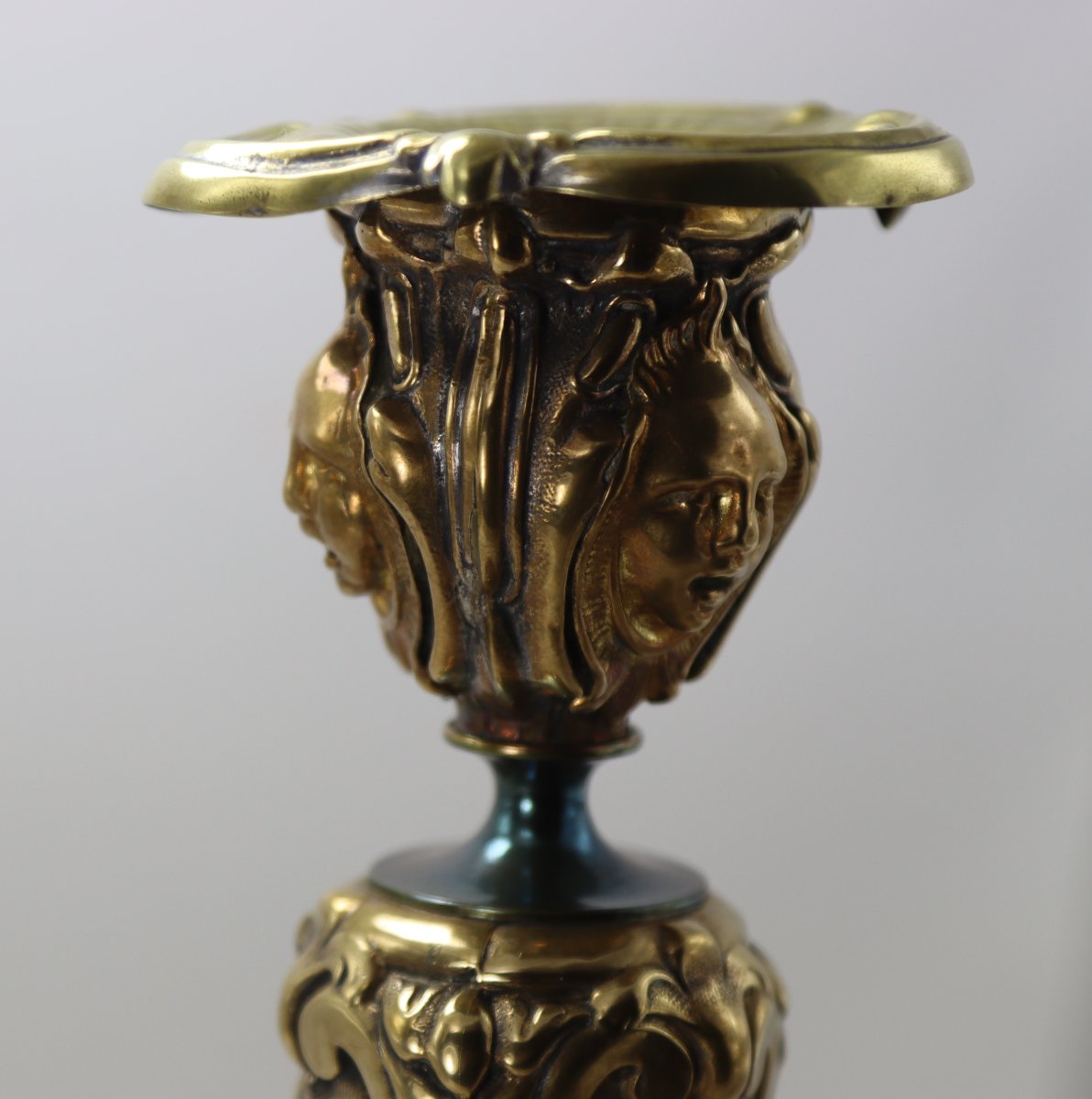 Paire de flambeaux "mascaron femme",  Art Nouveau,  Fin XIXe-photo-3