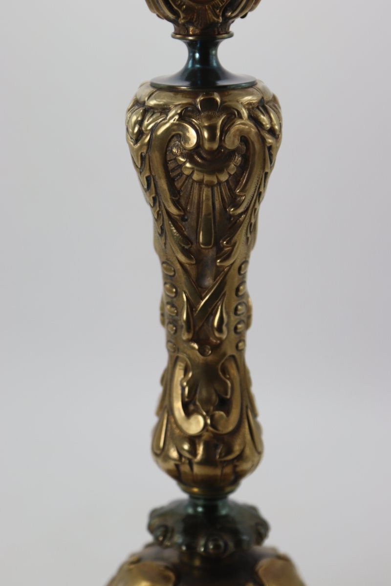 Paire de flambeaux "mascaron femme",  Art Nouveau,  Fin XIXe-photo-5