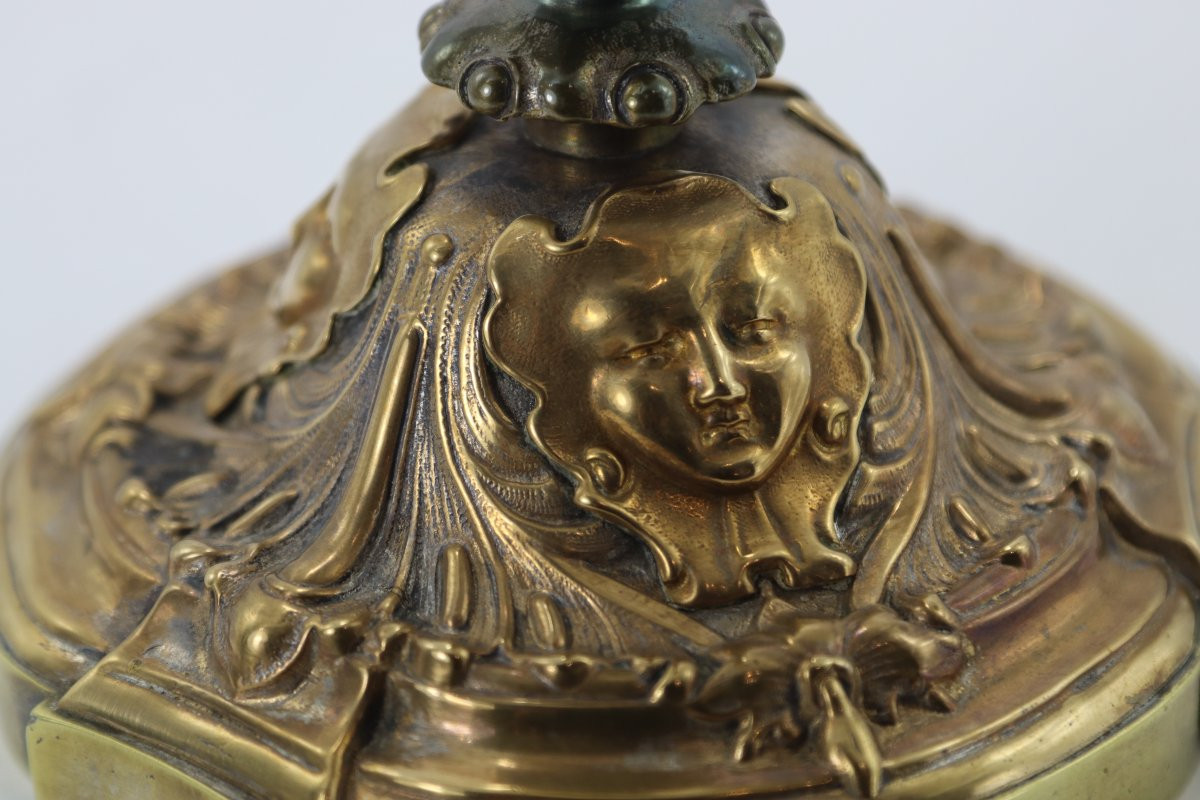 Paire de flambeaux "mascaron femme",  Art Nouveau,  Fin XIXe-photo-6