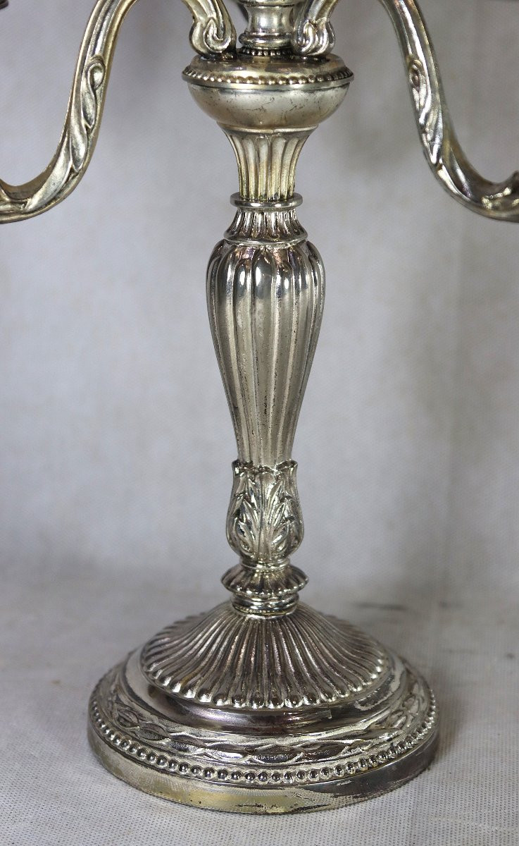 Pair Of Silver-plated Bronze Candelabras In The L XVI, 20th Century Style-photo-4