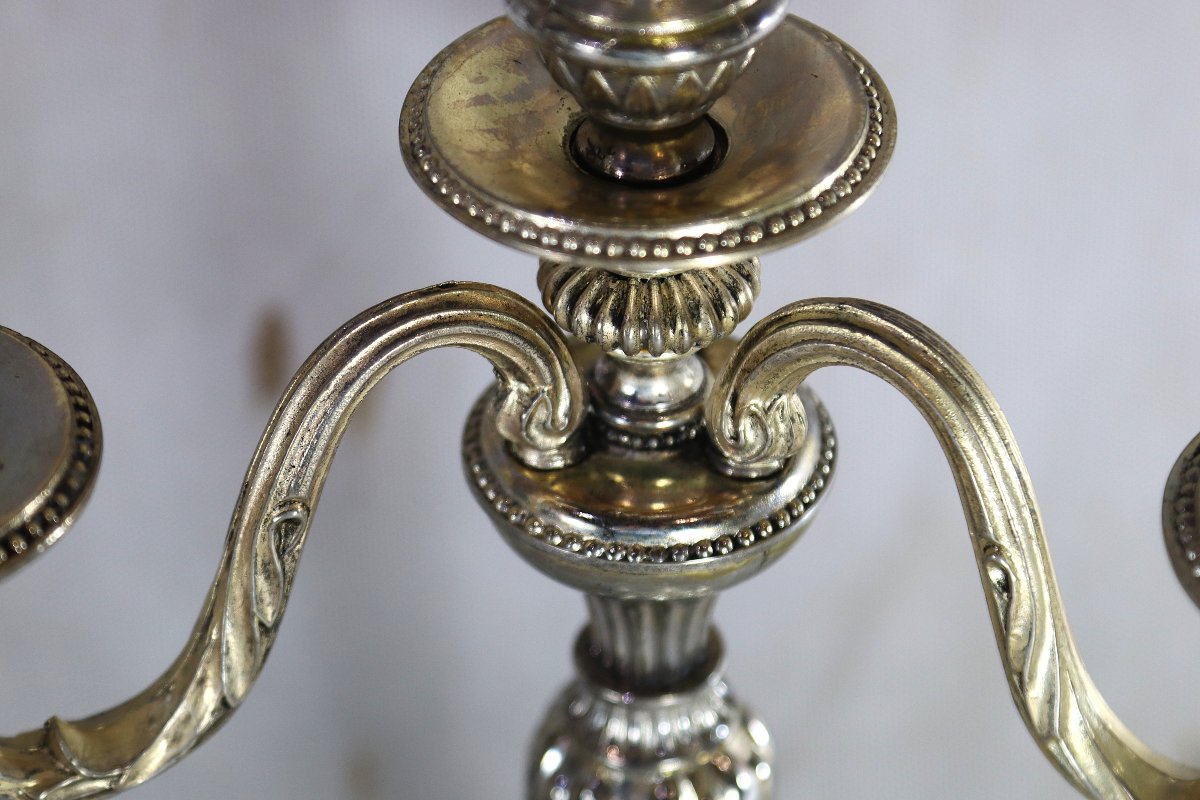 Pair Of Silver-plated Bronze Candelabras In The L XVI, 20th Century Style-photo-5
