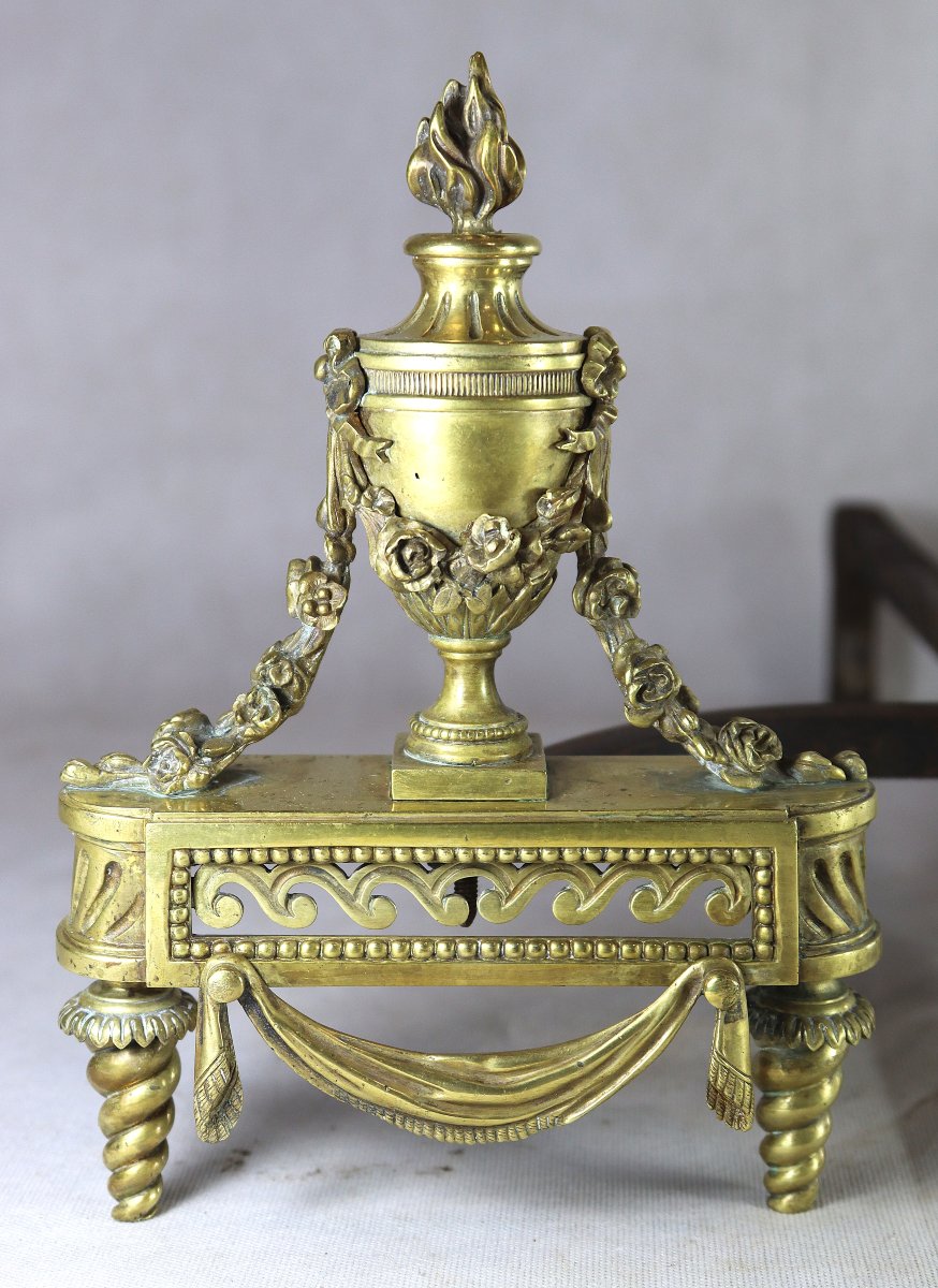 Bouhon Et Cie, Pair Of Gilt Bronze Andirons, Signed, 19th Century-photo-3