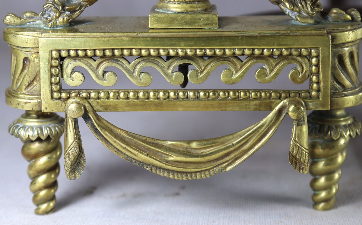 Bouhon Et Cie, Pair Of Gilt Bronze Andirons, Signed, 19th Century-photo-2