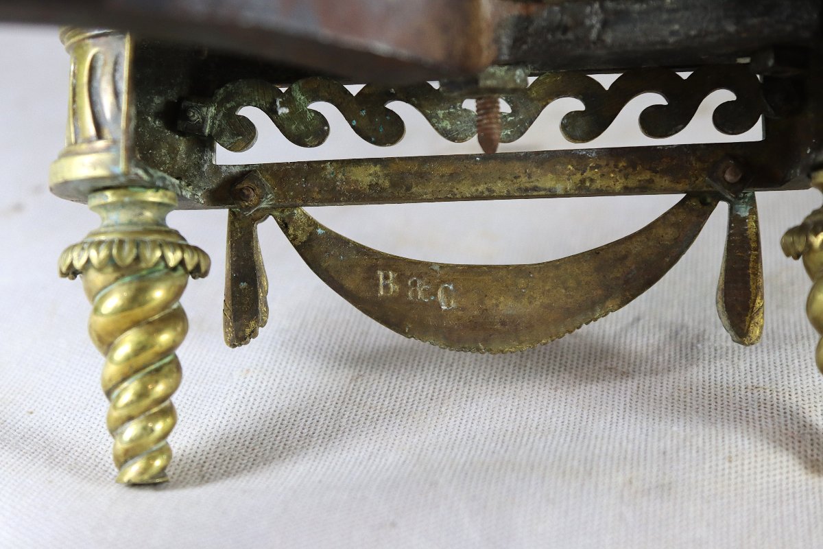 Bouhon Et Cie, Pair Of Gilt Bronze Andirons, Signed, 19th Century-photo-4