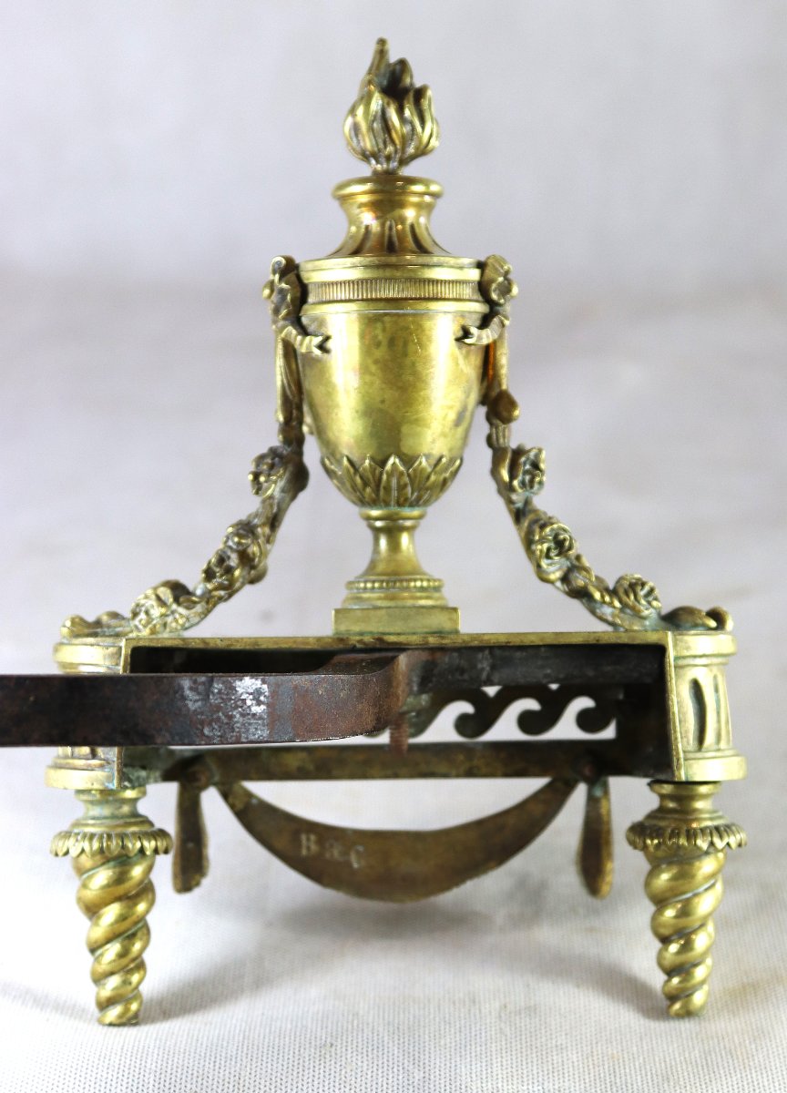 Bouhon Et Cie, Pair Of Gilt Bronze Andirons, Signed, 19th Century-photo-5