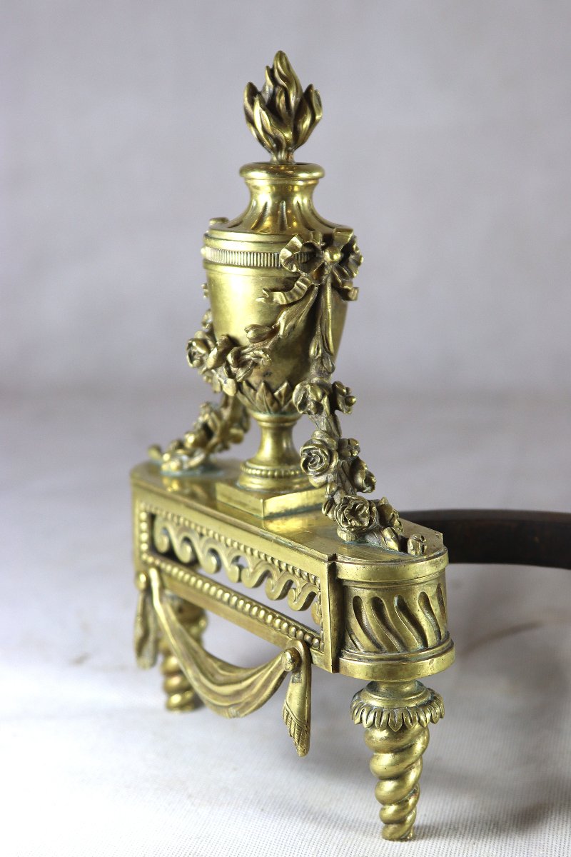 Bouhon Et Cie, Pair Of Gilt Bronze Andirons, Signed, 19th Century-photo-6