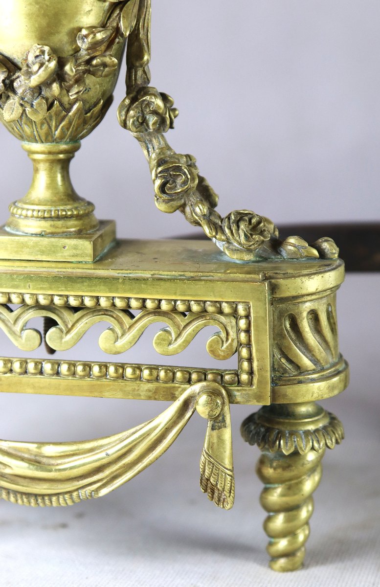 Bouhon Et Cie, Pair Of Gilt Bronze Andirons, Signed, 19th Century-photo-7