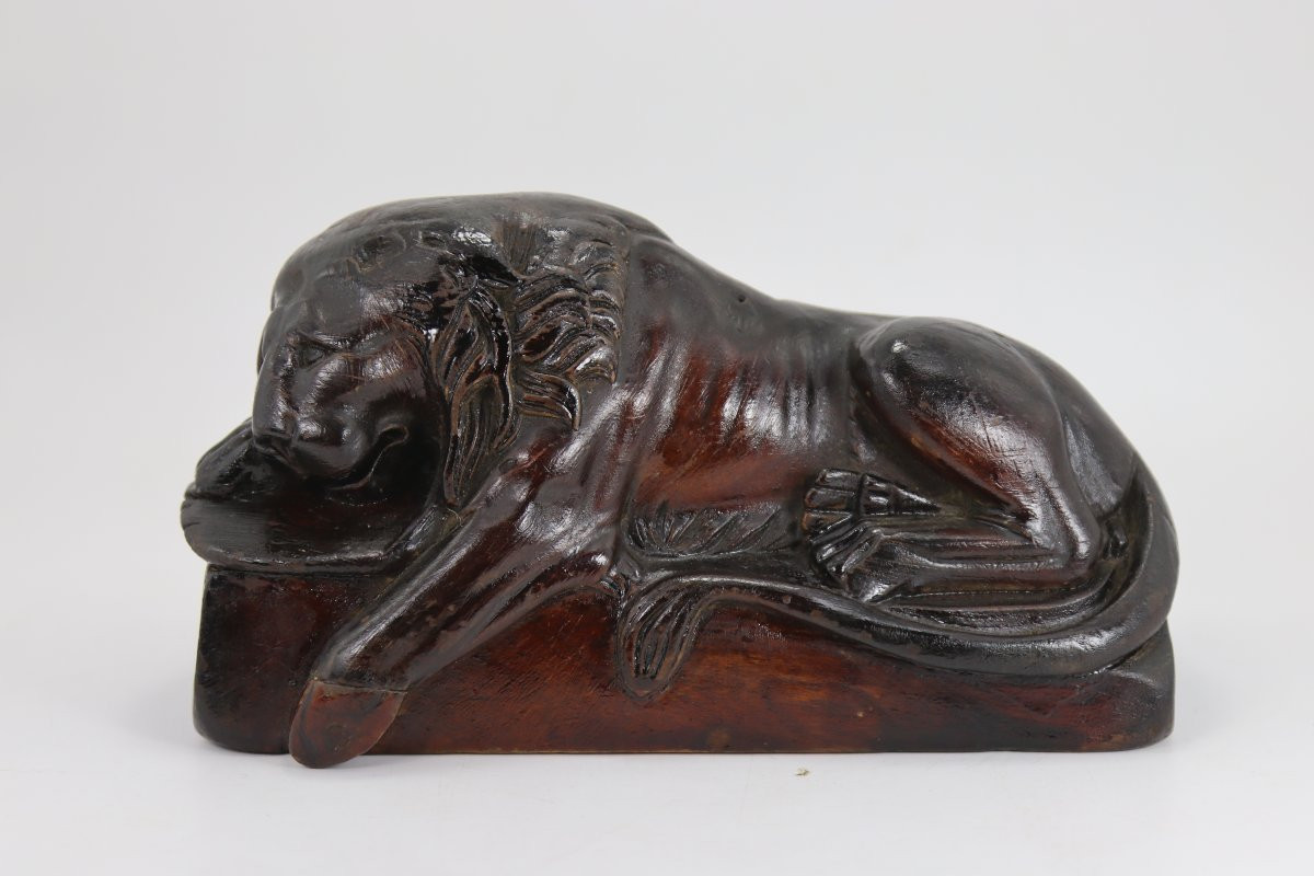 Bertel Thorvaldsen, After, Wooden Sculpture "the Lion Of Lucerne", 19th Century-photo-2