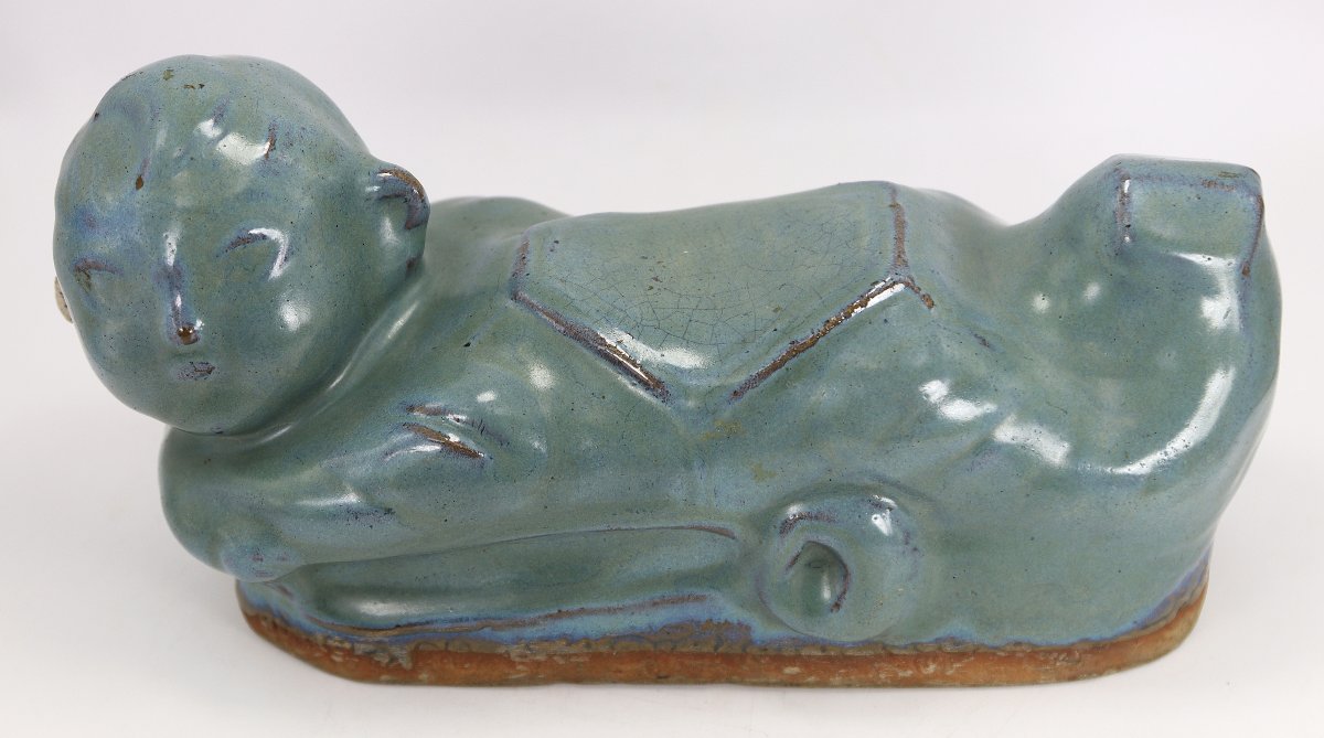 China "qing Dynasty", Celadon Glazed Terracotta Headrest, Early 20th Century-photo-3