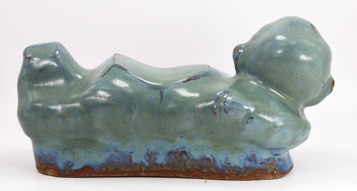 China "qing Dynasty", Celadon Glazed Terracotta Headrest, Early 20th Century-photo-1