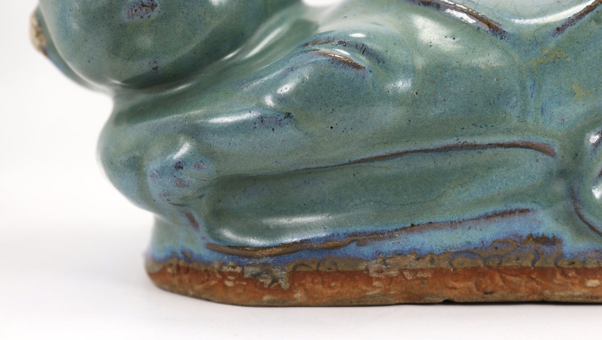 China "qing Dynasty", Celadon Glazed Terracotta Headrest, Early 20th Century-photo-3