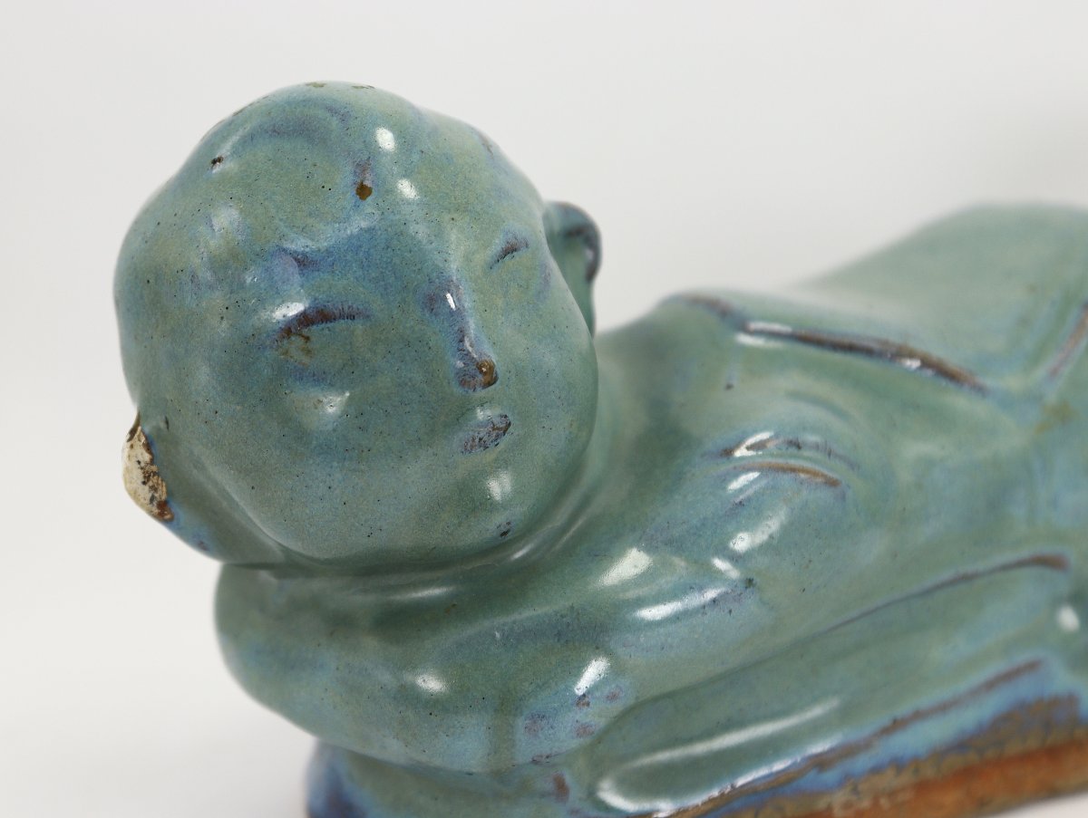 China "qing Dynasty", Celadon Glazed Terracotta Headrest, Early 20th Century-photo-5