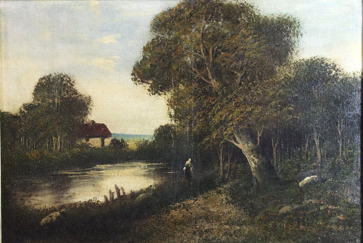 Lucien Félix HENRY, (1850 - 1896), Paire d'HST école de barbizon "Paysages", signés, XIXe-photo-4