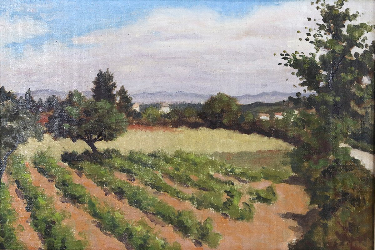 André Charles Tzanck (paris 1899- ?), Hst "landscape Of Provence The Alpilles" Signed 1949-photo-2