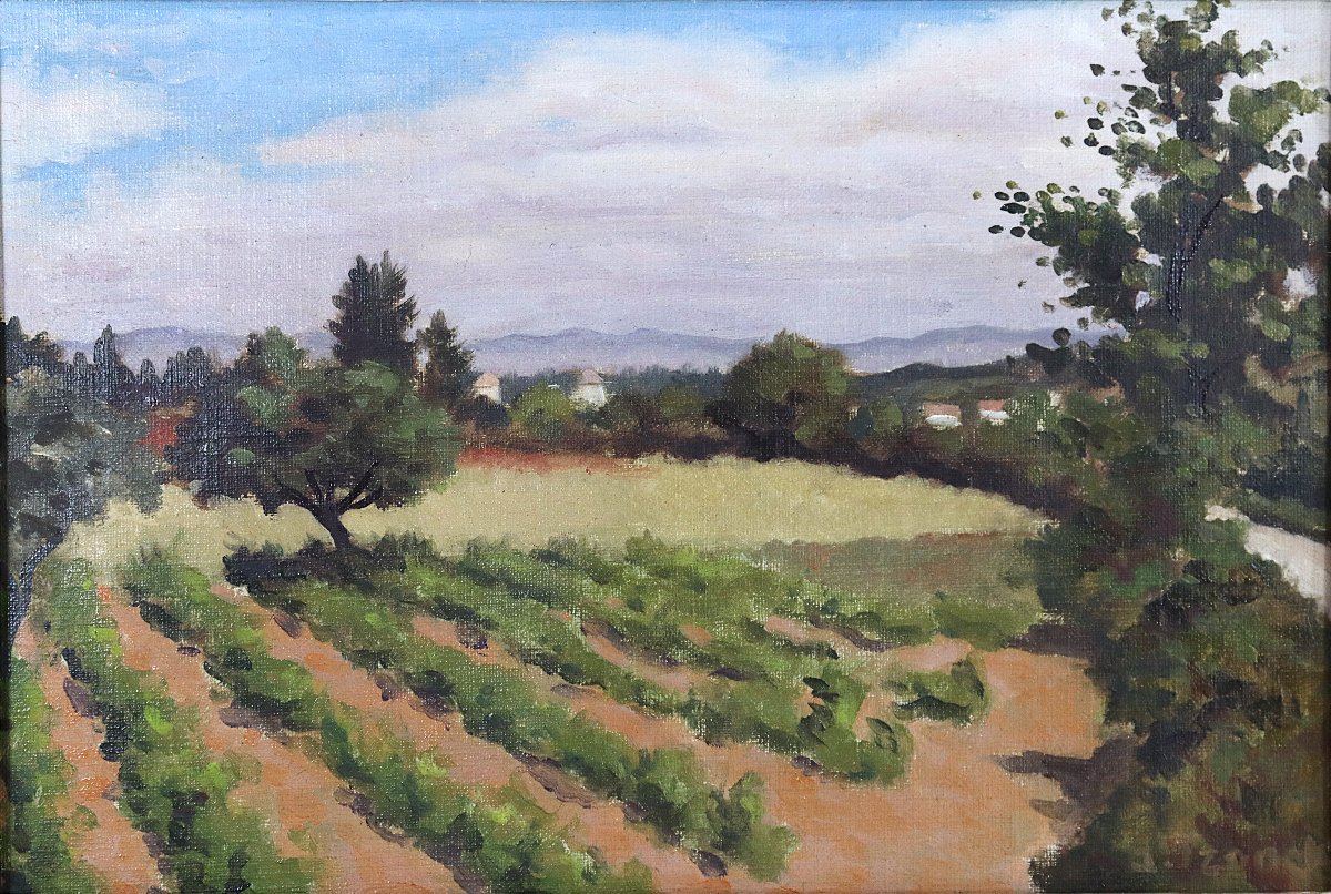 André Charles Tzanck (paris 1899- ?), Hst "landscape Of Provence The Alpilles" Signed 1949-photo-3