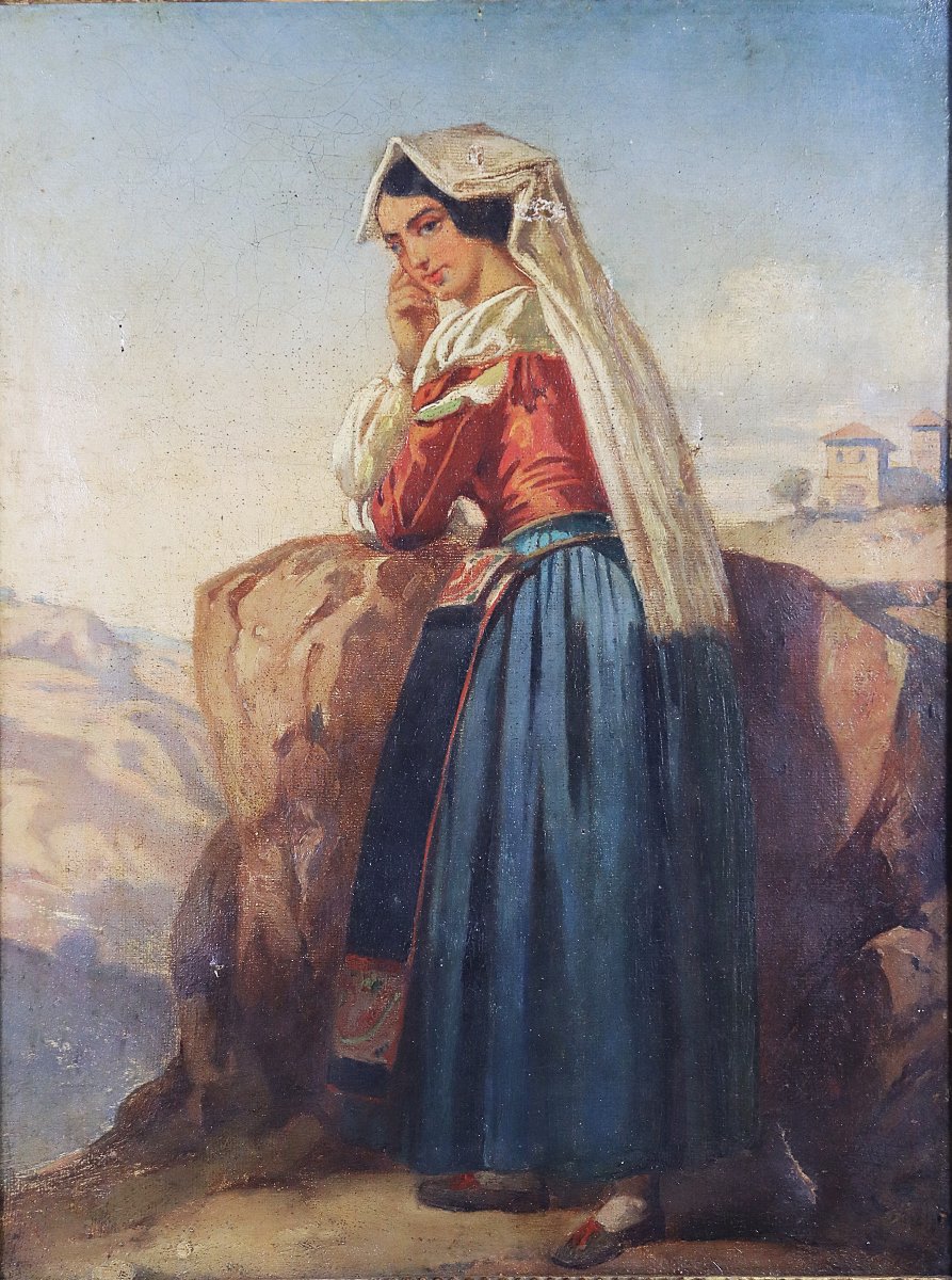 Léopold ROBERT (1794-1835)HST " Italienne de la campagne Romaine ", signé L.R, XIXe-photo-2