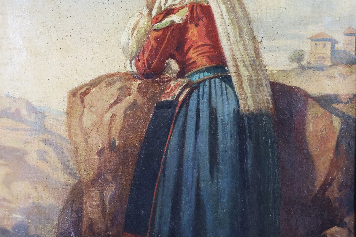 Léopold ROBERT (1794-1835)HST " Italienne de la campagne Romaine ", signé L.R, XIXe-photo-4