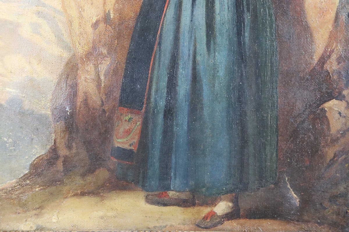 Léopold ROBERT (1794-1835)HST " Italienne de la campagne Romaine ", signé L.R, XIXe-photo-1