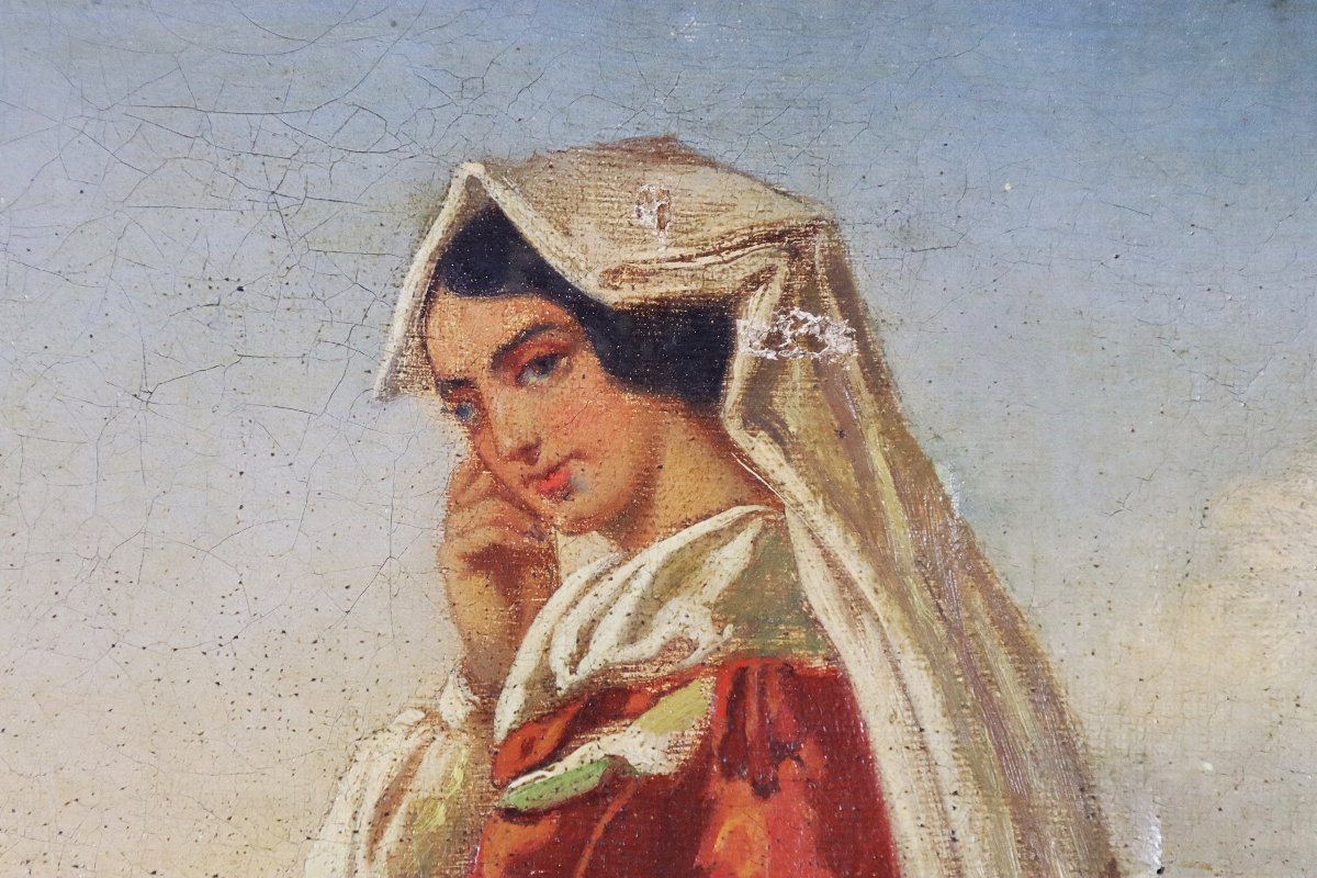 Léopold ROBERT (1794-1835)HST " Italienne de la campagne Romaine ", signé L.R, XIXe-photo-5