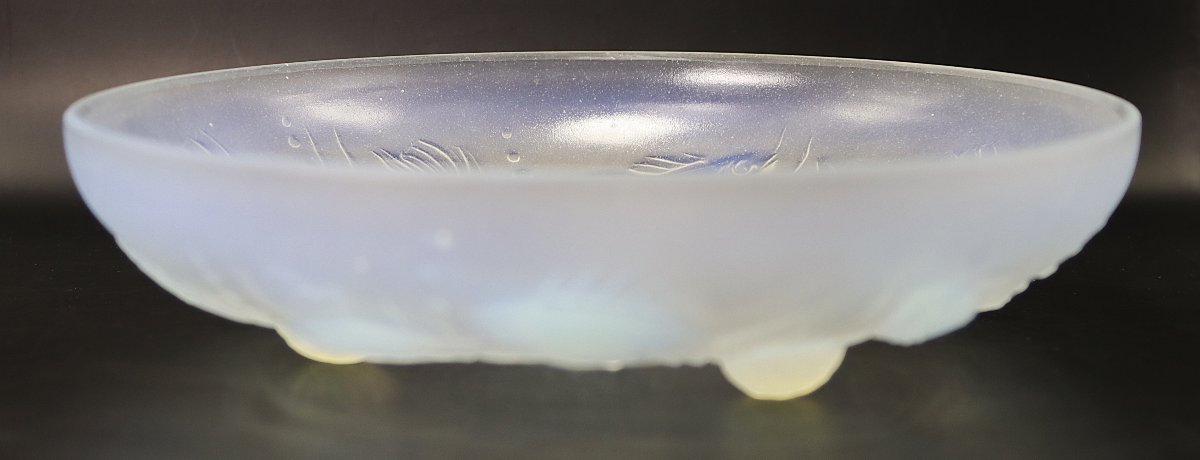 Opalescent Iridescent Pressed Glass Bowl "with Fish", Signed, 20th Century-photo-2