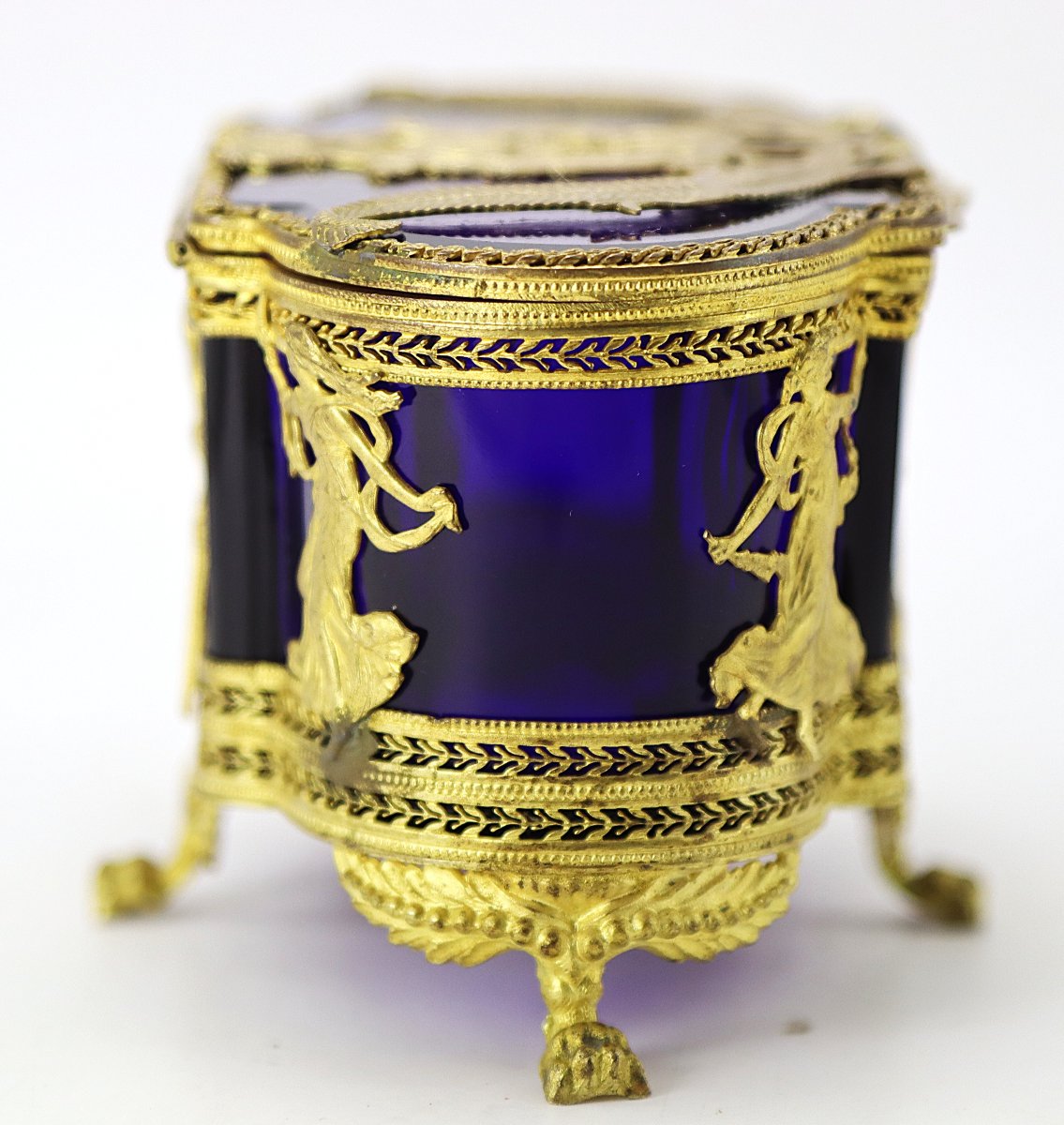 Boîte en cristal bleu Baccarat et bronze doré décor Empire , Fin XIXe-photo-1