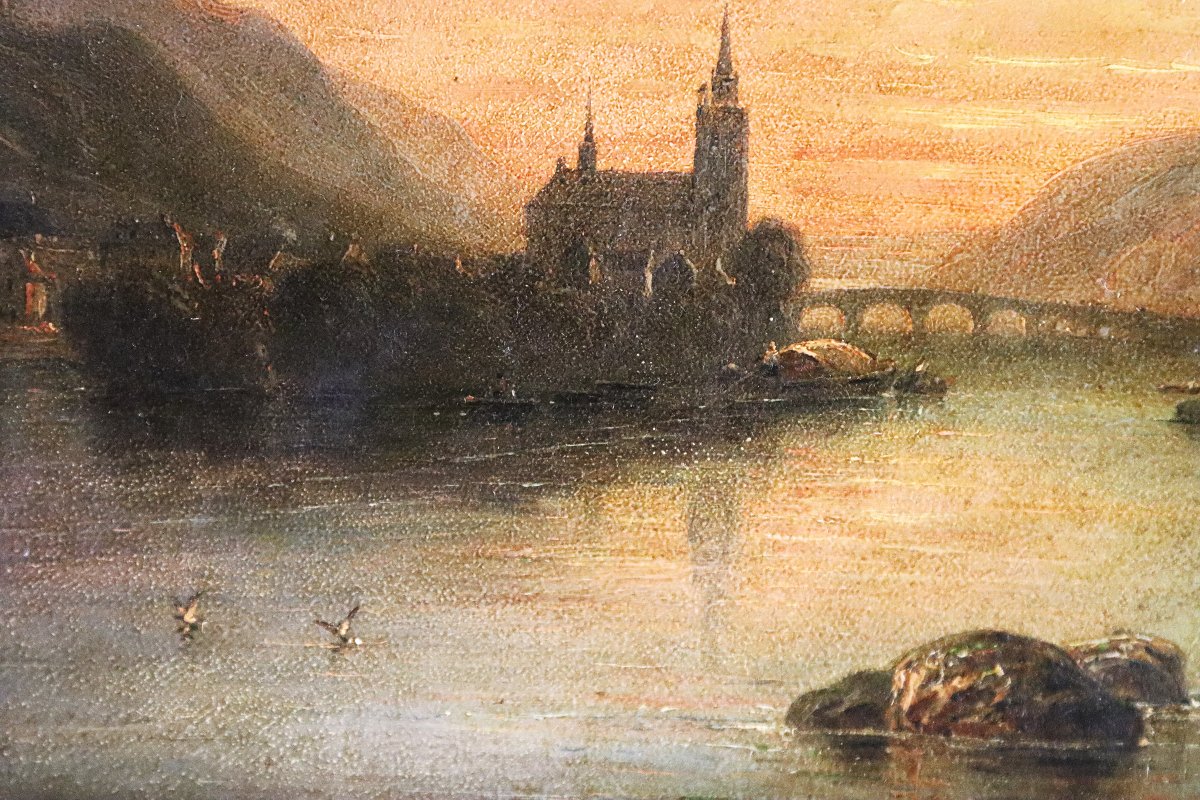 William Clarkson STANFIELD (1793-1867), HSC " Bingen et les ruines de St Hildegande ", signé.-photo-4