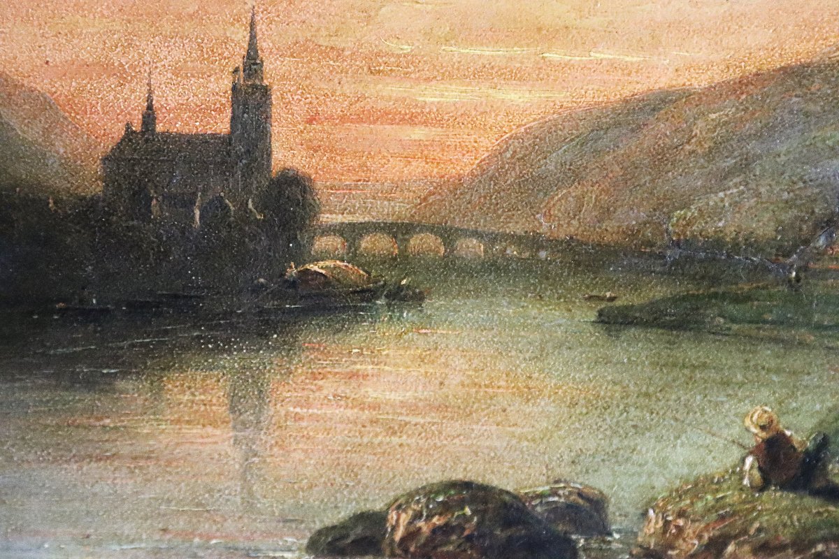 William Clarkson STANFIELD (1793-1867), HSC " Bingen et les ruines de St Hildegande ", signé.-photo-5