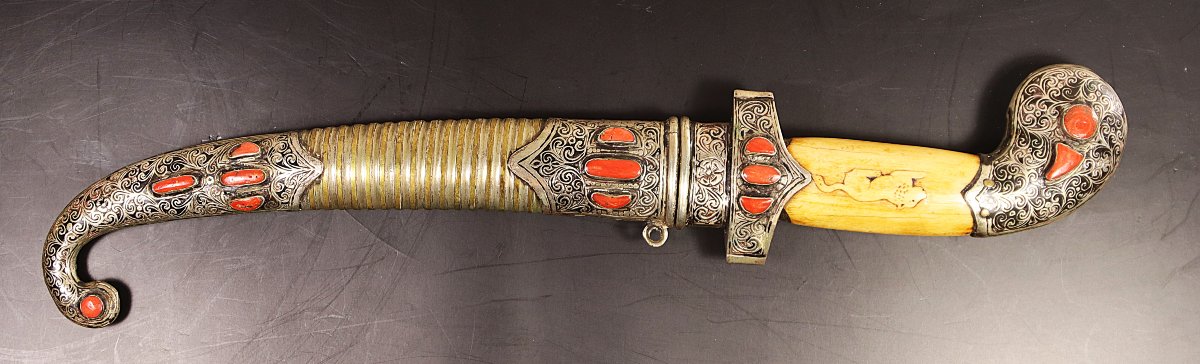 Mughal-style Khanjar Knife, Silver, Coral And Bone Mount, 19th Century-photo-2