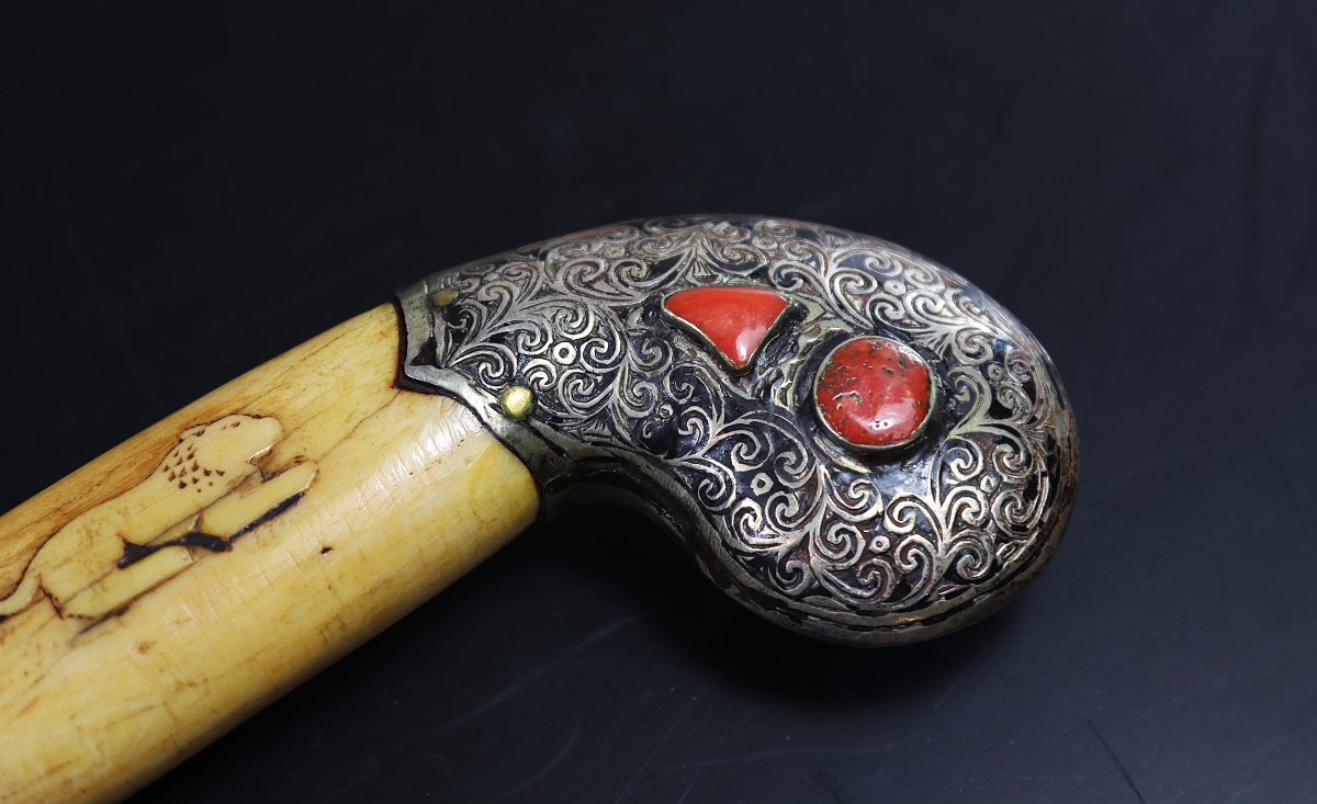 Mughal-style Khanjar Knife, Silver, Coral And Bone Mount, 19th Century-photo-4