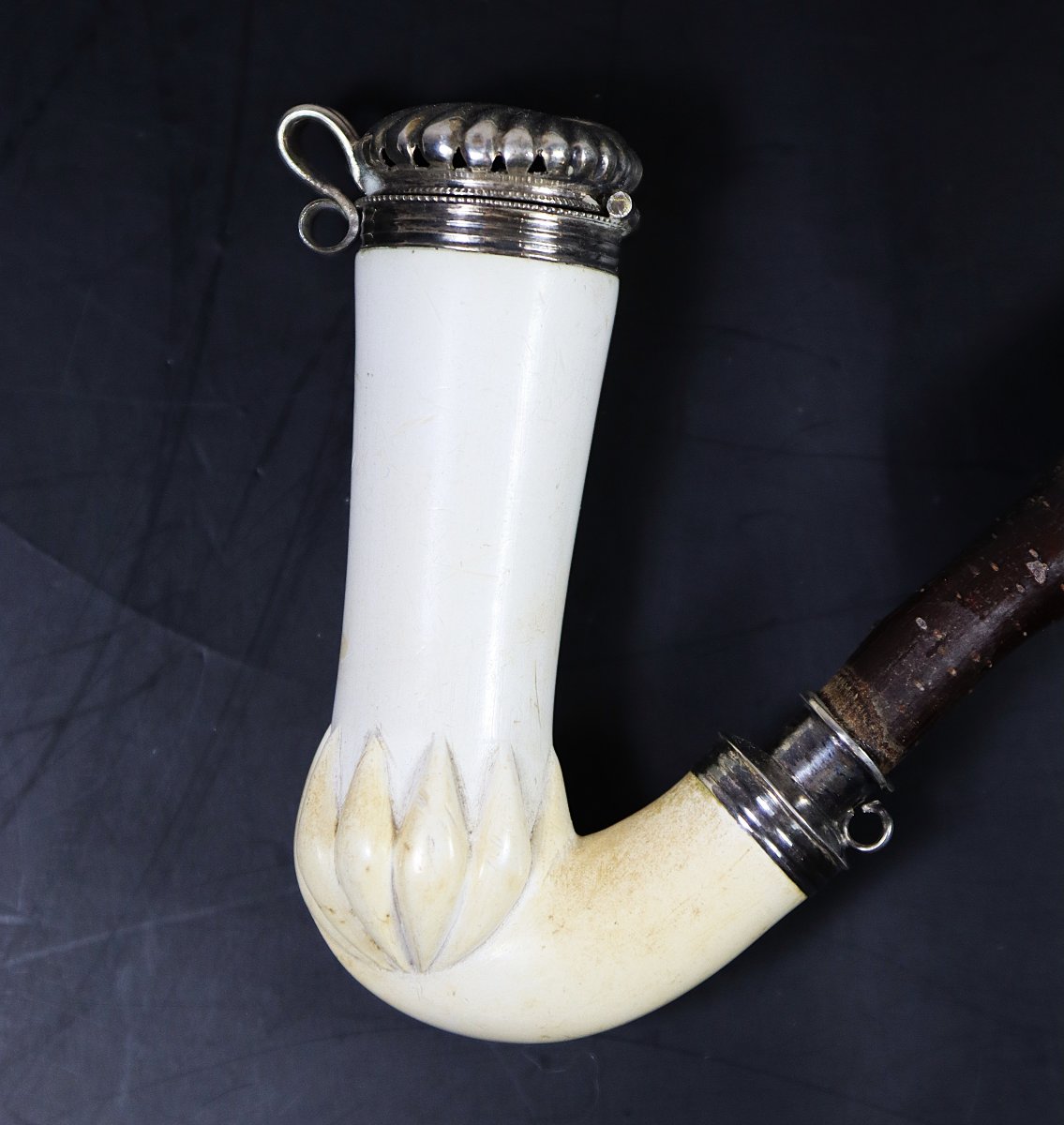 Autriche XIXe, pipe type Dobrocen en écume de mer et argent.-photo-2