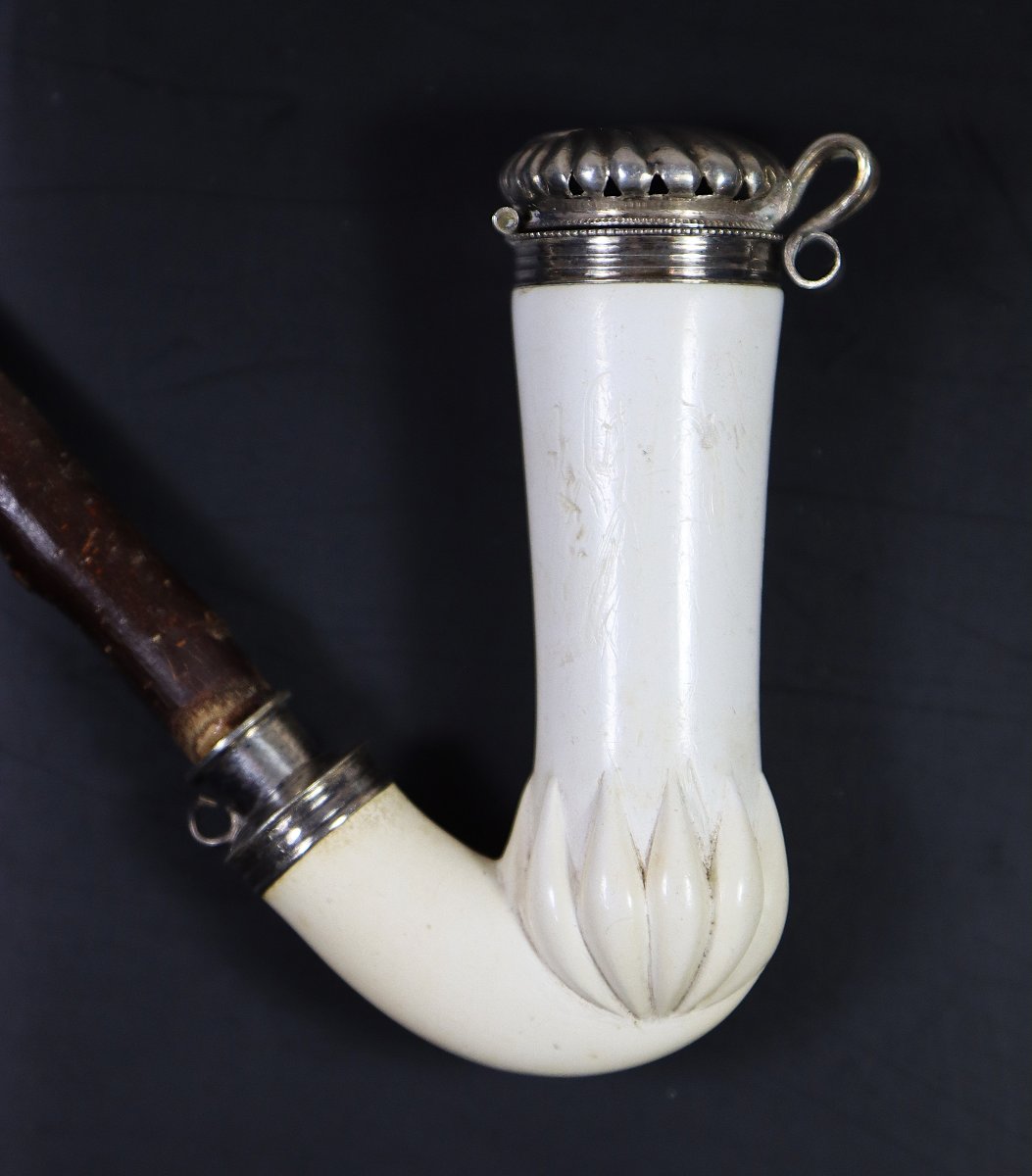 Autriche XIXe, pipe type Dobrocen en écume de mer et argent.-photo-4