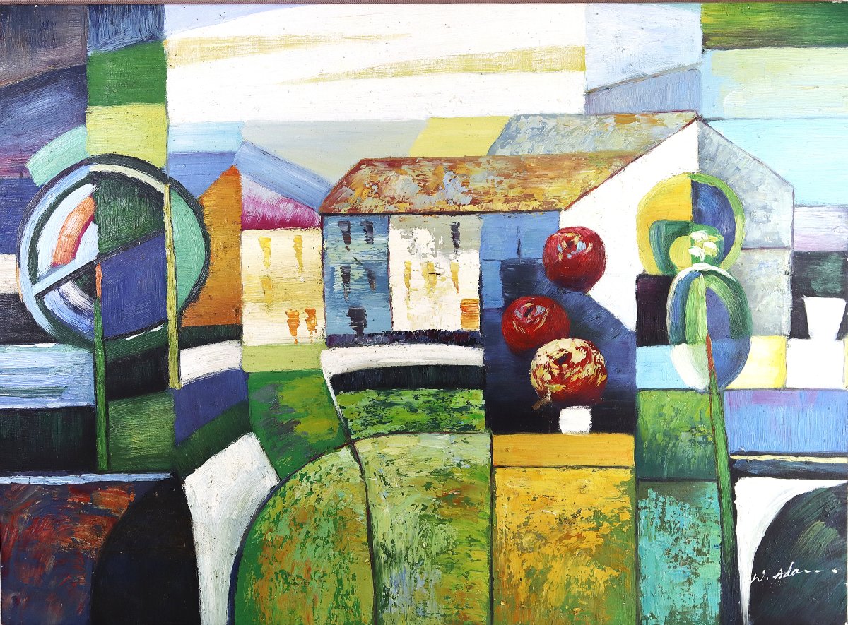 W. ADAM ( XXe), Grande HST " Cubiste ", signé, XXe-photo-2