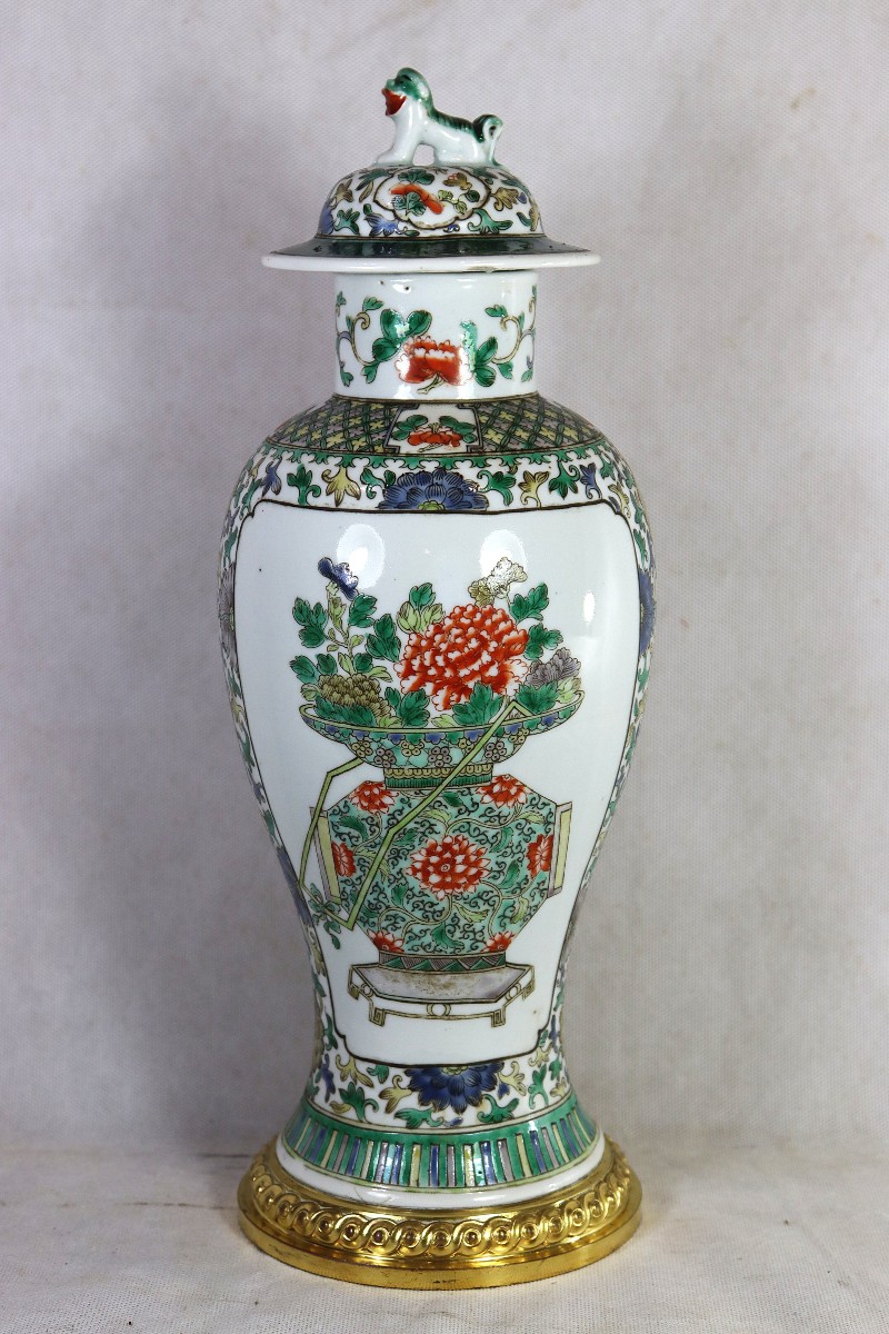 Chine, vase couvert famille vert, monture bronze Cardeilhac Paris, Vers 1900