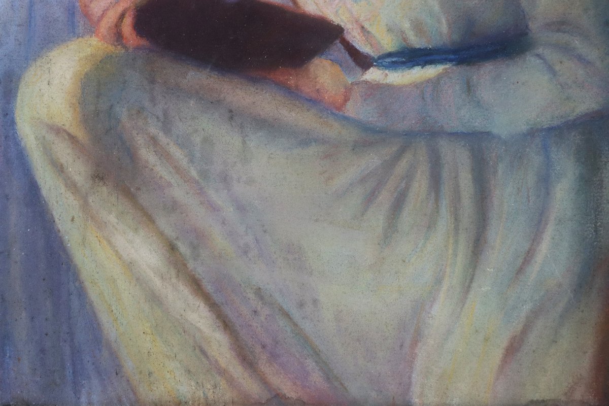 D'après George ROMNEY (1734-1802), Pastel " Serena lisant ", XIXe-photo-1