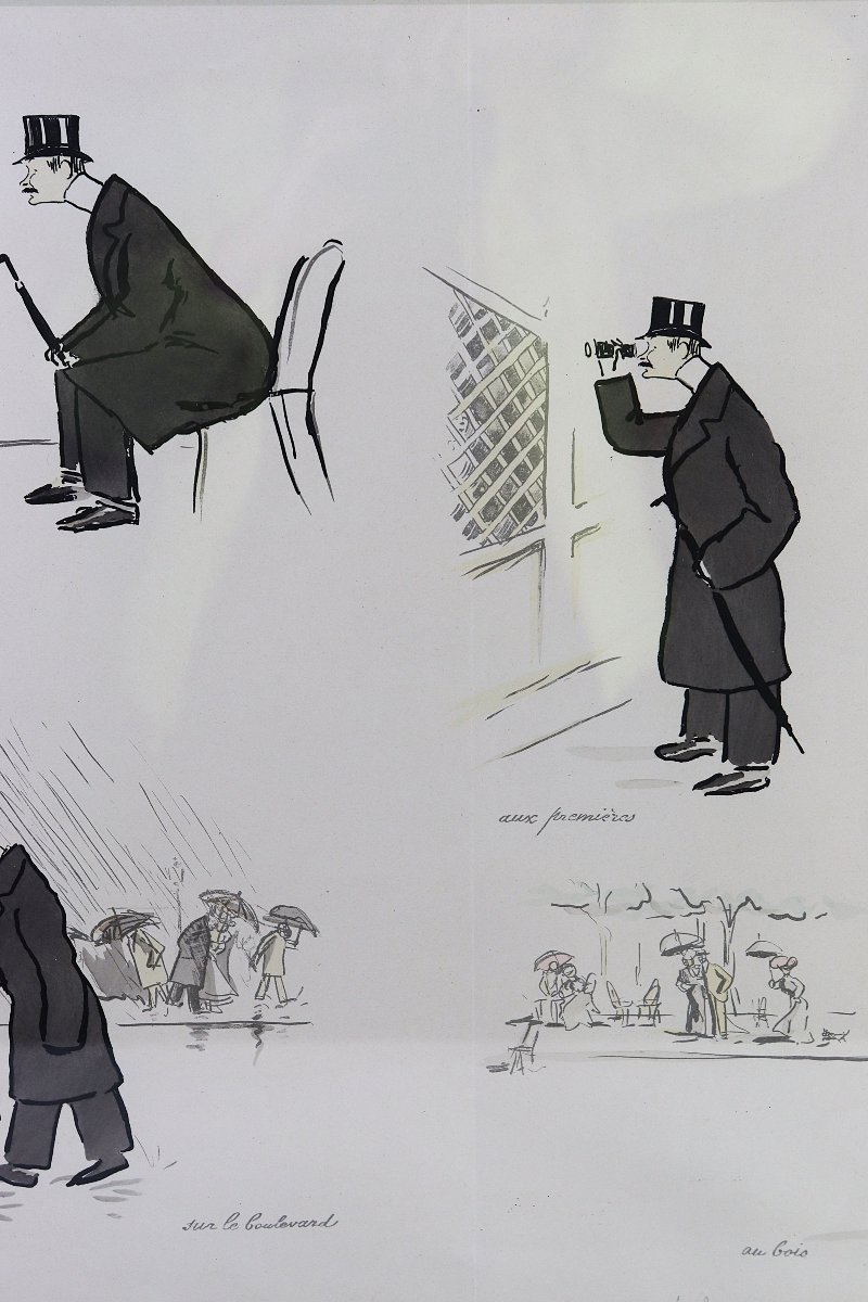 Georges Goursat dit SEM (1863-1934), Lithographie " l'homme au parapluie ", signé, vers 1910-photo-4