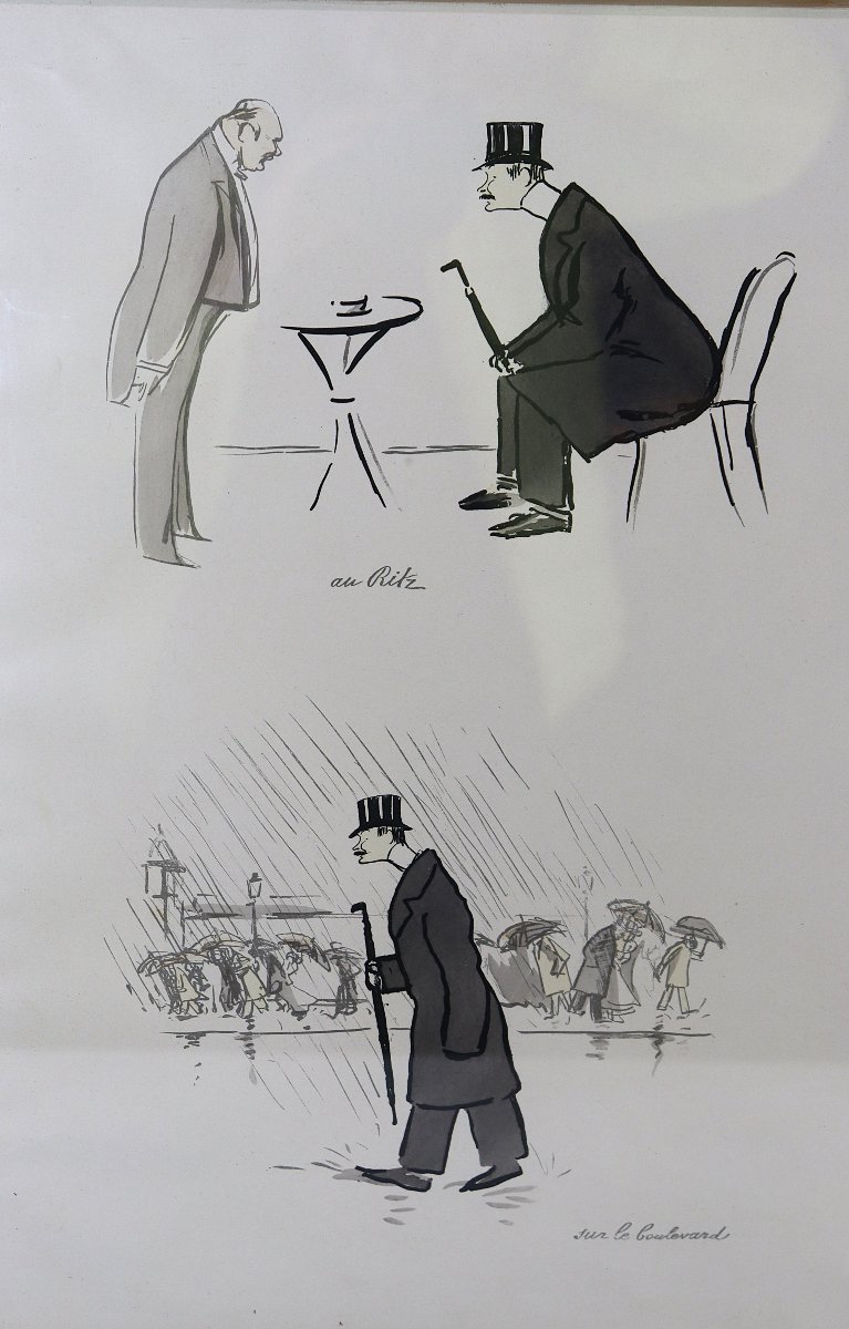 Georges Goursat dit SEM (1863-1934), Lithographie " l'homme au parapluie ", signé, vers 1910-photo-1