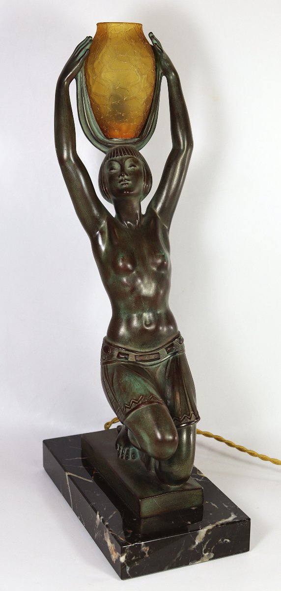 Pierre LE FAGUAYS dit FAYRAL (1892-1962), Lampe veilleuse " Vers l'oasis ", signé, vers 1930-photo-2