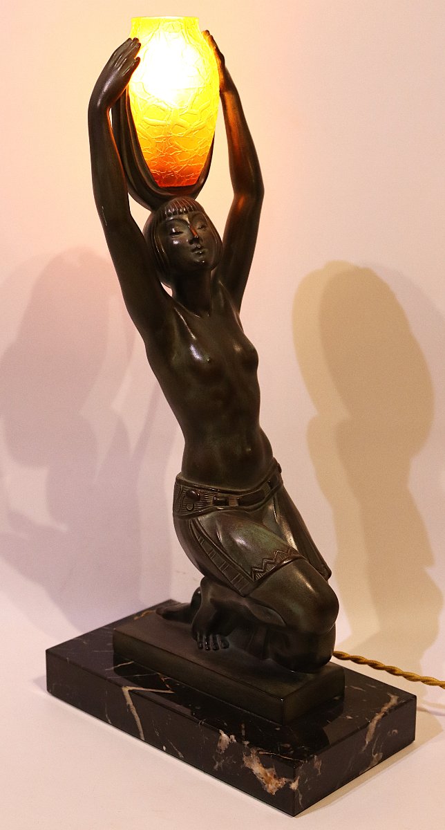 Pierre LE FAGUAYS dit FAYRAL (1892-1962), Lampe veilleuse " Vers l'oasis ", signé, vers 1930-photo-3