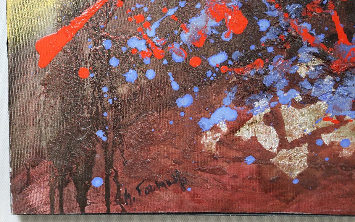 Grand tableau moderne" Blood Flash ", signé, XXe-photo-2