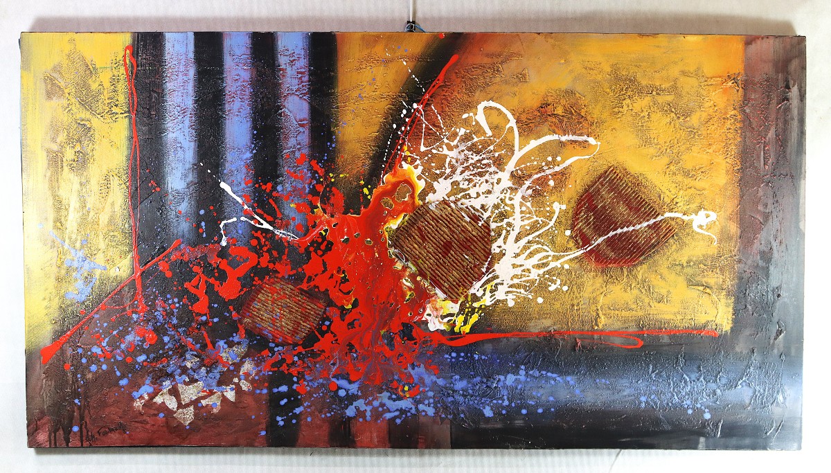 Grand tableau moderne" Blood Flash ", signé, XXe