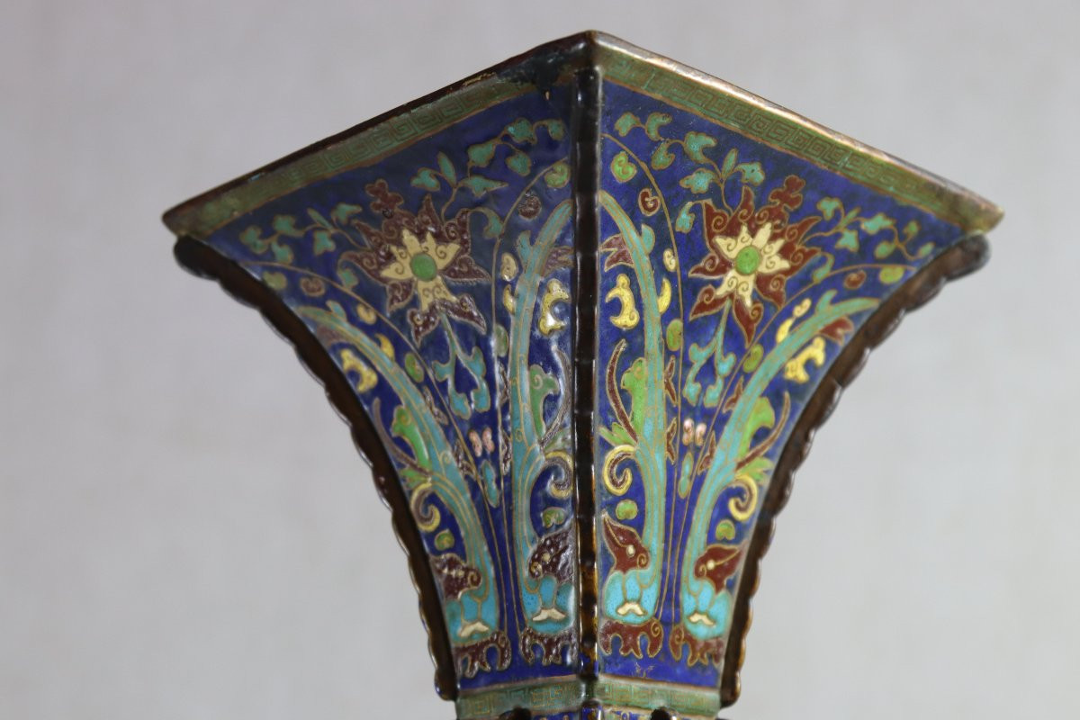 Paire de VASES CORNET (HU) en céramique, Chine XIXe-photo-4