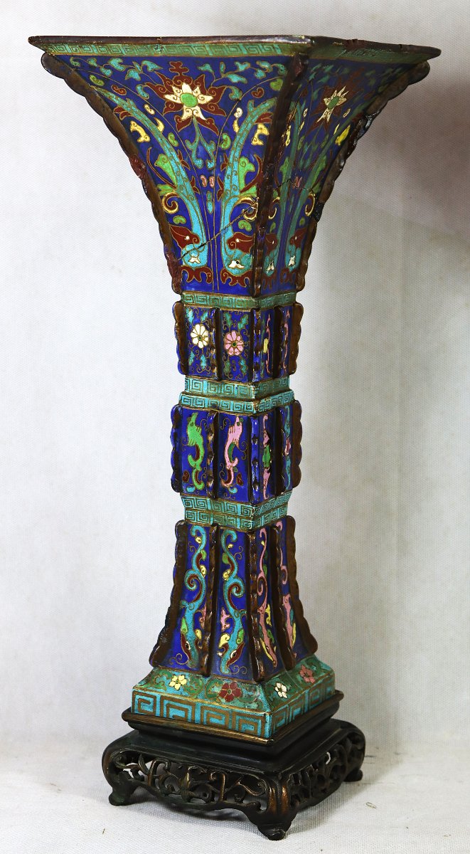 Paire de VASES CORNET (HU) en céramique, Chine XIXe-photo-2