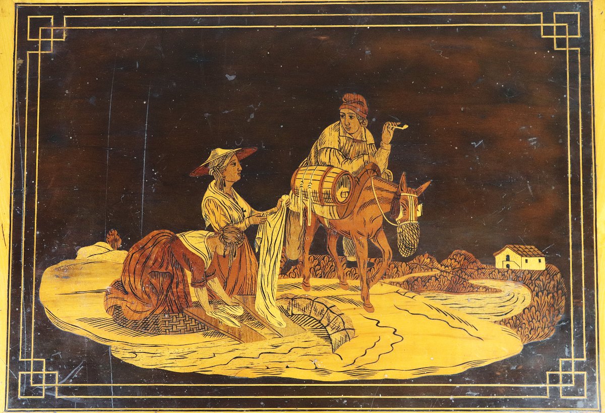 Coffret en marqueterie  " Les Lavandières ", XIXe-photo-3