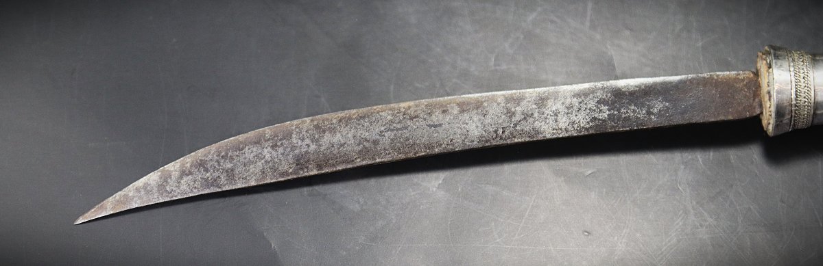 Burma 19th Century, Dha Dagger In Silver And Bone.-photo-1
